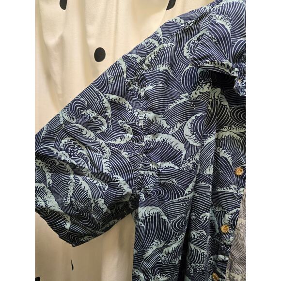 Cooke Street Hawaiian Islands blue wave short sleeve button down shirt 2XL - Picture 5 of 10